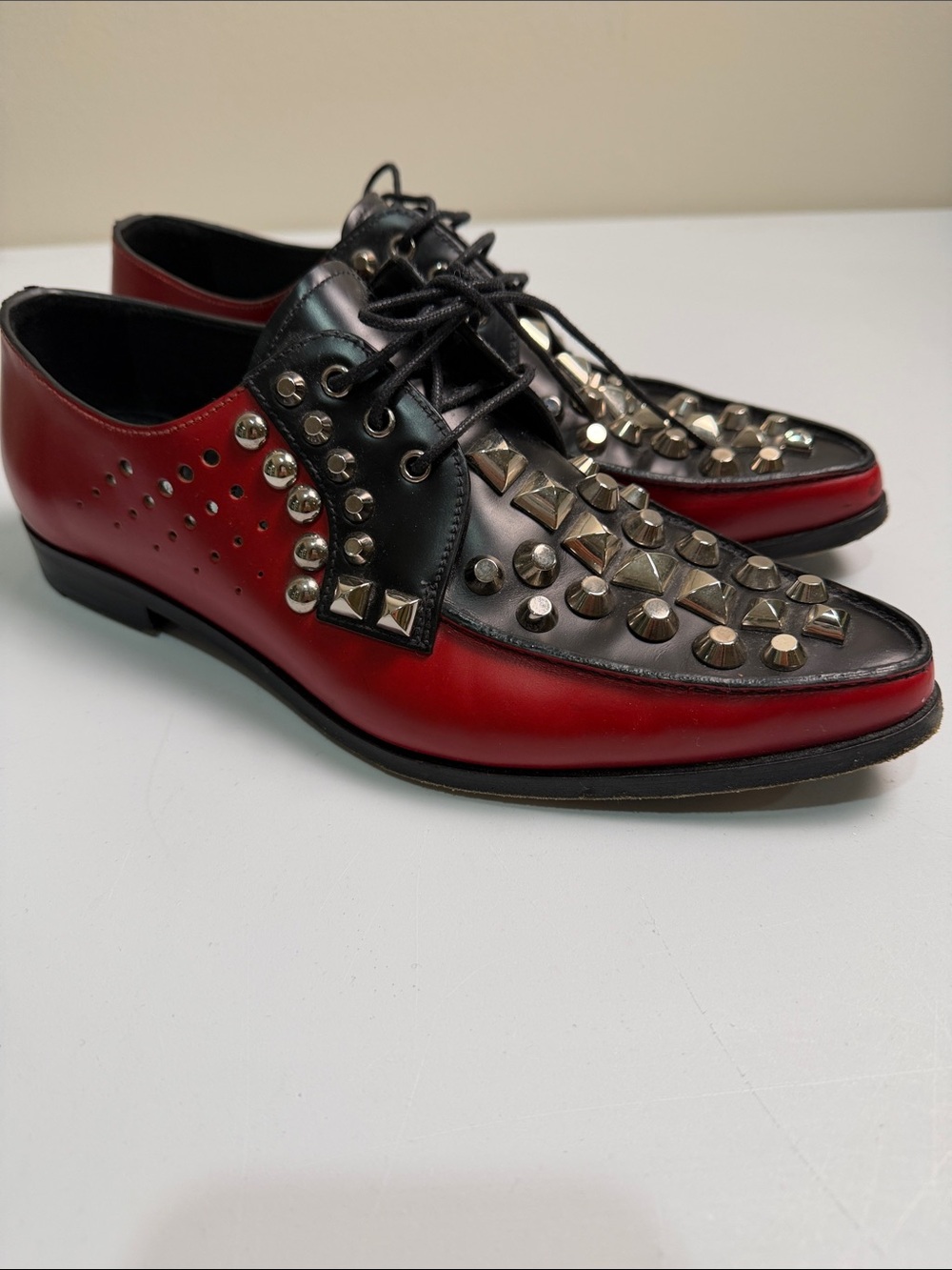 Prada Women’s Red and Black Studded Dress Shoes Sz 37